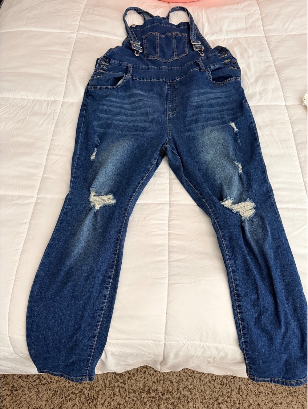 Shein Curve Women's Plus Size 2XL Distressed Denim Overalls